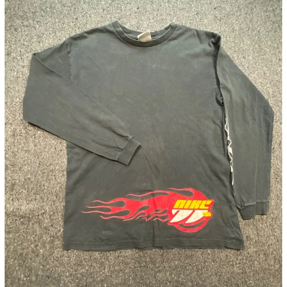 Nike Long Sleeve Shirt XL/18-20‎ Boys Black Flame Graphic Racing Streetwear 4740
